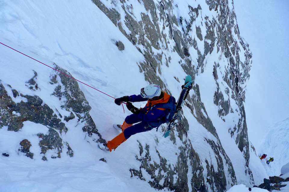 Itinéraire freeride de La Voûte à La Grave - Dénivelé 2400m, pause à mi chemin pour Le rappel de 40 mètres avec ski ou snow sur le sac.